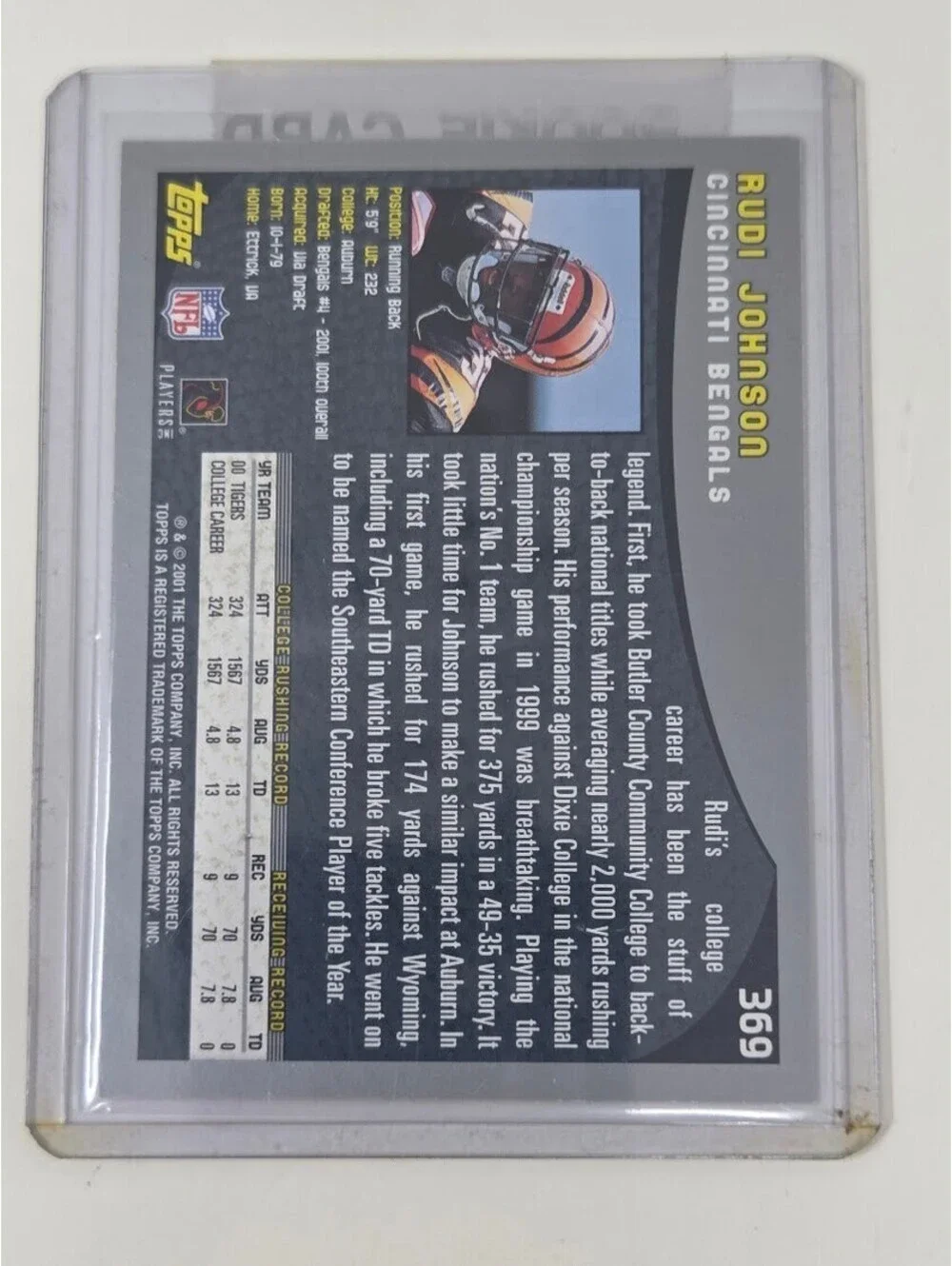 2000 Topps Rudi Johnson Cincinnati Bengals Rookie Card Gold Lettering